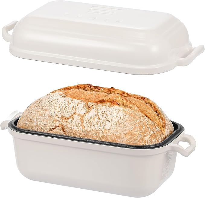 Enameled Cast Iron Dutch Oven for Sourdough Bread Baking, Dutch Oven Pot with Lid, 10×6 Bread Loaf Pans with Lid for Homemade Bread, Cake, Meatloaf, Oven&Induction Safe (White, 3.84 QT) by RYEDE