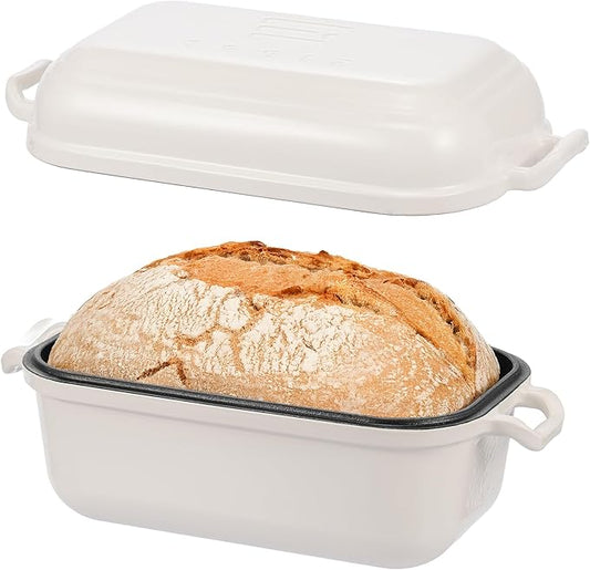 Enameled Cast Iron Dutch Oven for Sourdough Bread Baking, Dutch Oven Pot with Lid, 10×6 Bread Loaf Pans with Lid for Homemade Bread, Cake, Meatloaf, Oven&Induction Safe (White, 3.84 QT) by RYEDE