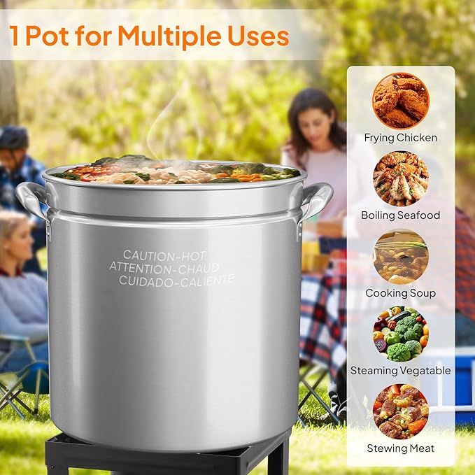 ROVSUN 50QT Stainless Steel Seafood Boil Pot With Strainer Basket, Lid & Hook, Versatile Stock for Crab, Lobster, Shrimp Boiling, Heavy-Duty Turkey Fryer for Outdoor Cooking & Gatherings - Image 5