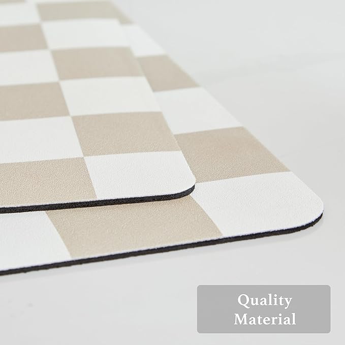 Ohocut Checkered Dish Drying Mat for Kitchen Counter, Coffee Bar Station Accessories, Retro Cute Aesthetic Modern Absorbent Drainer Mat Kitchen Drying Mat Easy Clean, Beige 16" x 24" - Image 6