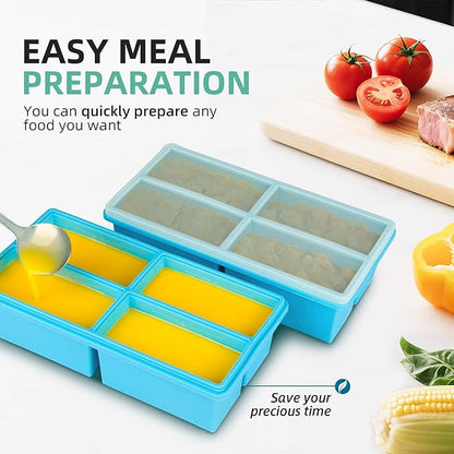 Silicone Freezer Molds for Soup with Lid - 1 Cup Capacity Soup Freezer Container, Large Ice Cube Mold - With Reinforced Steel Ring Top Lid, Oven and Dishwasher Safe, Freeze and Store Food - 2-Pack