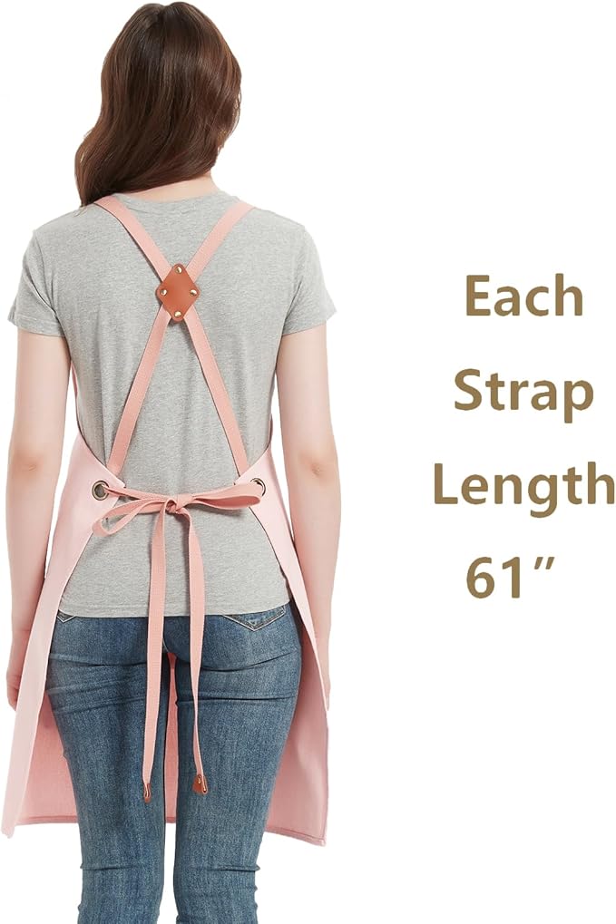 AFUN Chef Aprons for Women Men with Oversized Pockets, 12-Ounce Cotton Canvas Cross Back Water Repellent Apron (Light Pink) - Image 4