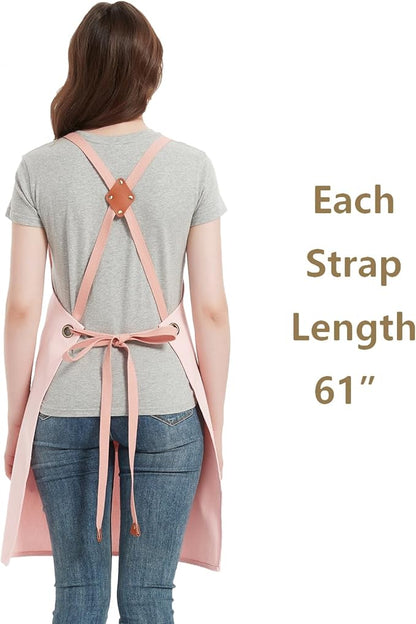 AFUN Chef Aprons for Women Men with Oversized Pockets, 12-Ounce Cotton Canvas Cross Back Water Repellent Apron (Light Pink) - Image 4