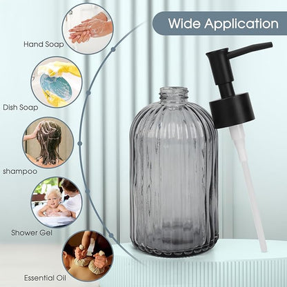Topsky Glass Soap Dispenser with Plastic Pump, 400ml Liquid Hand Soap Dispenser, Rustproof Pump for Kitchen & Bathroom, Great for Lotions, Essential Oil, Liquid Soaps,Gray - Image 6