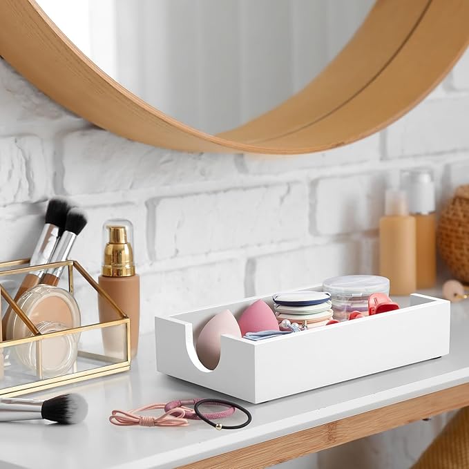 Napkin Holder for Bathroom, Wooden Guest Towel Holder Tray for Bathroom, Disposable Paper Hand Towel Holder for Bathroom Accessories, Dinner Napkin Holder for Kitchen Table Party, White