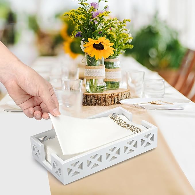 Guest Towel Holder Tray for Bathroom Napkin Holder Modern Disposable Hand Towel Holder Basket White Wooden Napkins Holder for Table Paper Rustic Bathroom Towel Tray Flat Wood Dinner Napkin Holder