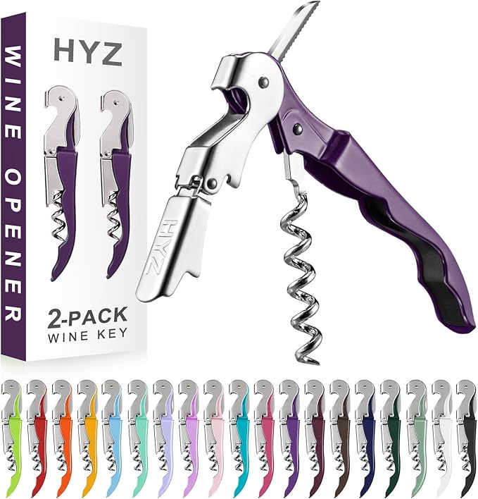 HYZ 2-Pack Wine Opener Waiter Corkscrew, Professional Wine Key for Servers, Bartender with Foil Cutter, Manual Wine Bottle Opener Double Hinged (Plum) by HYZ