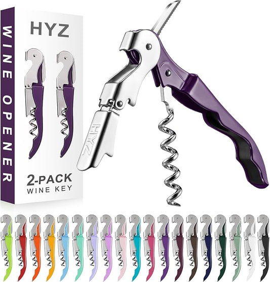 HYZ 2-Pack Wine Opener Waiter Corkscrew, Professional Wine Key for Servers, Bartender with Foil Cutter, Manual Wine Bottle Opener Double Hinged (Plum) by HYZ