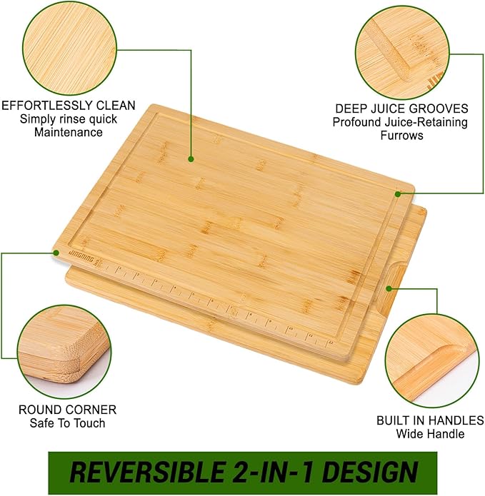 JINGNING Large Wooden Cutting Boards for Kitchen for Chefs – Anti-Cut Chopping Board with Laser Engraved Inch Ruler, Charcuterie Accessories, Meal Prep,16 * 12 Inch
