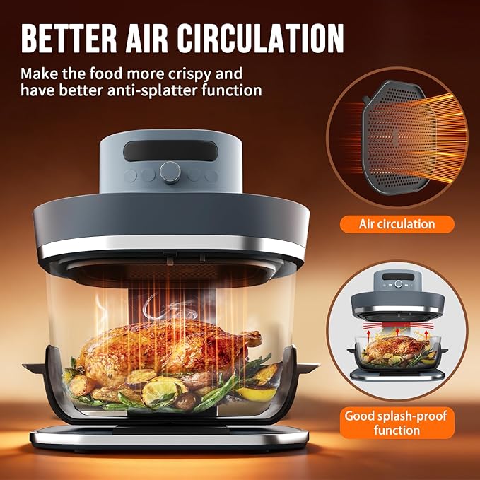 2 Pcs Air Fryer Splatter Screen for AS101DG Air Fryer, Reusable Heat-Resistant Oil Splash Guard, Glass Air Fryer Accessories