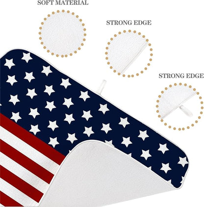 4th of July Dish Drying Mat 18 x 24 Inch Patriotic Red Stripe Navy Blue Stars Drying Mat for Kitchen Counter Absorbent Independence Day Memorial Day Dishes Dry Pad for Drainer Rack Kitchen Fast Dry