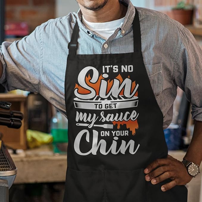 SANDJEST Funny Mens Aprons with Pockets for BBQ Grilling Cooking Grandpa Husband Apron for Birthday Christmas Father's Day