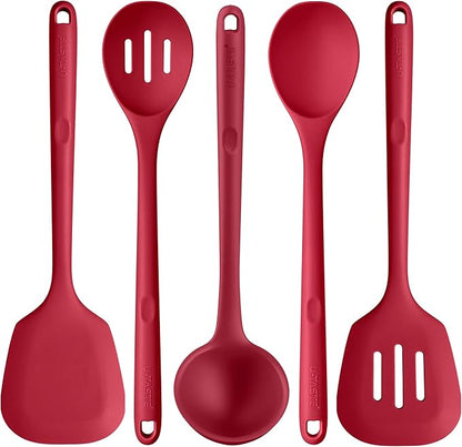 Silicone Kitchen Cooking Utensil Set: U-Taste High Heat Resistant 13.6in Long Kitchen Gadgets, BPA Free Non Stick Rubber Cook Accessories For Stir Frying, Serving, Basting, Mixing (5 Pieces, Red) by U-Taste