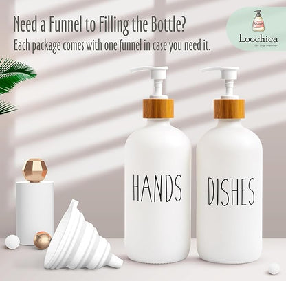 LOOCHICA 2 Pack White Glass Soap Dispenser Set for Kitchen Sink, Hand and Dish Soap, Matte White Finish, Rustic Decor - Image 4