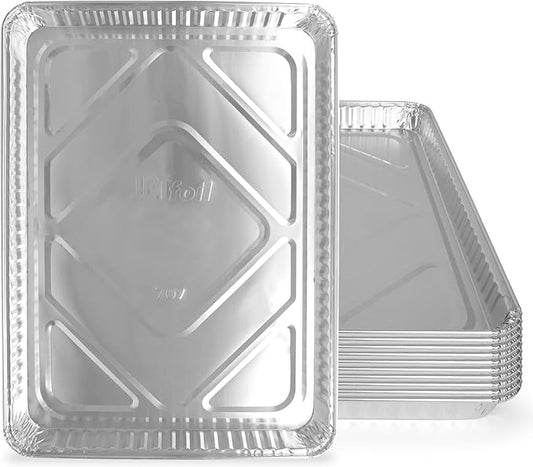 PLASTICPRO Aluminum Pans 10 Pack Disposable Cookie Sheets 13 x 17 Baking Pans Premium Quality Heavy Duty Sheet Pans by PLASTICPRO