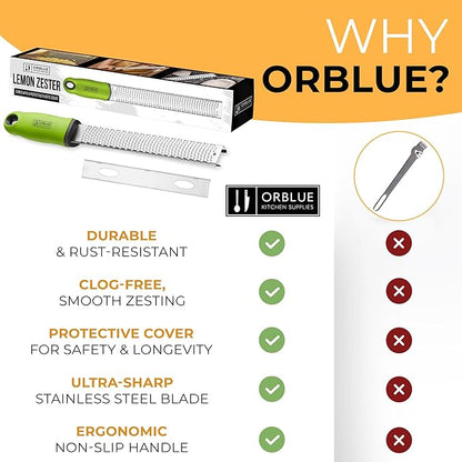 Orblue Lemon Zester & Cheese Grater - Premium Citrus Zester, Kitchen Grater for Parmesan, Chocolate, Fruits, Vegetables, Ginger, Garlic, Nutmeg - Stainless Steel Blades with Protective Cover, Green - Image 8