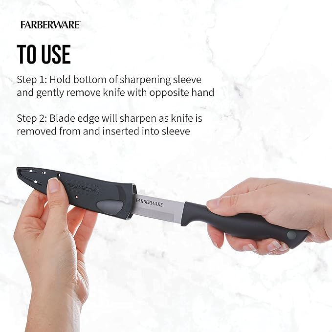 Farberware Edgekeeper 4.5-Inch Fine Edge Utility Knife with Self-Sharpening Blade Cover, High Carbon-Stainless Steel Kitchen Knife with Ergonomic Handle, Razor-Sharp Knife, Black - Image 5