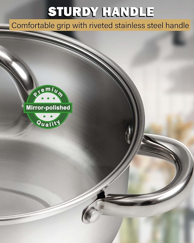 Cook N Home 3-Quart Stainless Steel Pot, Small Stock Pot with Glass Lid, Basics Saucier Casserole Stockpot - Image 6