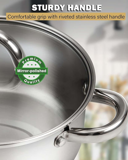 Cook N Home 3-Quart Stainless Steel Pot, Small Stock Pot with Glass Lid, Basics Saucier Casserole Stockpot - Image 6