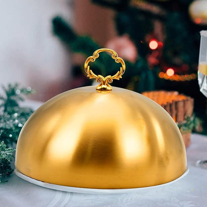 Gold Stainless Steel Food Dome Cover Food Protecting Dome Cover Serving Plate Dish Dome Cake Butter Dessert Cheese Cover for Burgers Restaurant Party (Flower Wreath Bead)