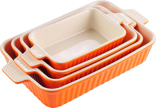 MALACASA Bakeware Set of 4, Porcelain Baking Pans Set for Oven, Casserole Dish, Ceramic Rectangular Baking Dish Lasagna Pans for Cooking Cake Kitchen, Orange(9.4"/11.1"/12.2"/14.7"), Series BAKE.BAKE by MALACASA