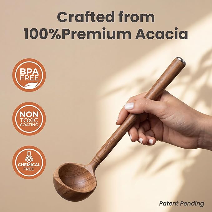 Wooden Spoons for Cooking - 12-Piece Premium Acacia Wood Utensil Set with Elegant Ceramic Holder & Spoon Rest, Non-Scratch Cooking Utensils Set for Nonstick Cookware, Luxury Kitchen Gift Set [Acacia]
