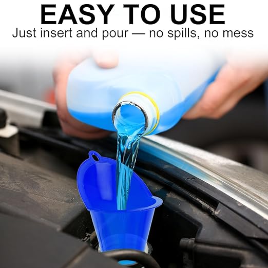 3-Pack Long-Neck Oil Funnels, 11" Multi-Purpose Funnels for Automotive & Motorcycle Use – Reusable Funnel for Oil, Gas & Transmission Fluid (Blue)