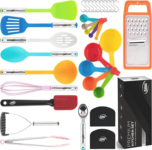 Kitchen Utensils Set 35 PCS Cooking Utensils Set, Nonstick and Heat Resistant Nylon Stainless Steel Silicone Spatula Set - Kitchen Gadgets Home Essentials Kitchen Accessories, Apartment Must Haves by Kaluns%C2%AE