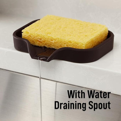 Zulay Kitchen Small Silicone Sponge Holder (4.9x3.3”) – Space-Saving Sink Organizer Tray for Sponge, Soap, Brush & More – Compact Non-Slip Dish for Kitchen & Bathroom (Chocolate) - Image 8
