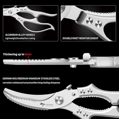 MAD SHARK Heavy Duty Poultry Shears, Kitchen Shears with Non-Slip Handle & Safety Lock, All Purpose Kitchen Scissors for Chicken, Meat Cutting, Turkey, Fish, Vegetables, Spring Loaded, Dishwasher Safe - Image 6