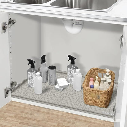 Under Sink Mat, 34" x 22" Waterproof Silicone Under Sink Tray for Kitchen & Laundry Cabinets, Kitchen Cabinet Shelf Protector, Up to 3.3 Gallons Liquid, Fits 36 inch Standard Cabinet(Grey)