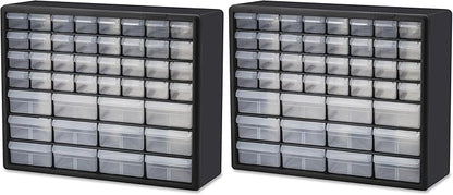 Akro-Mils 44-Drawer Plastic Drawer Storage Cabinet for Garage Organization, Bead Organizer, Building Bricks Storage, Teacher Toolbox, Makeup Organizer, 20" W x 6" D x 16" H, 10144 Black (Pack of 2) by Akro-Mils