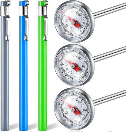 Xuhal 3 Pcs Stainless Steel Kitchen Thermometer with 5 Inch Long Stem 1 Inch Dial Thermometer Milk Frothing Food for Oven Probe Meat Grill BBQ Cooking Chocolate Water (Gray,Green,Blue) by Xuhal