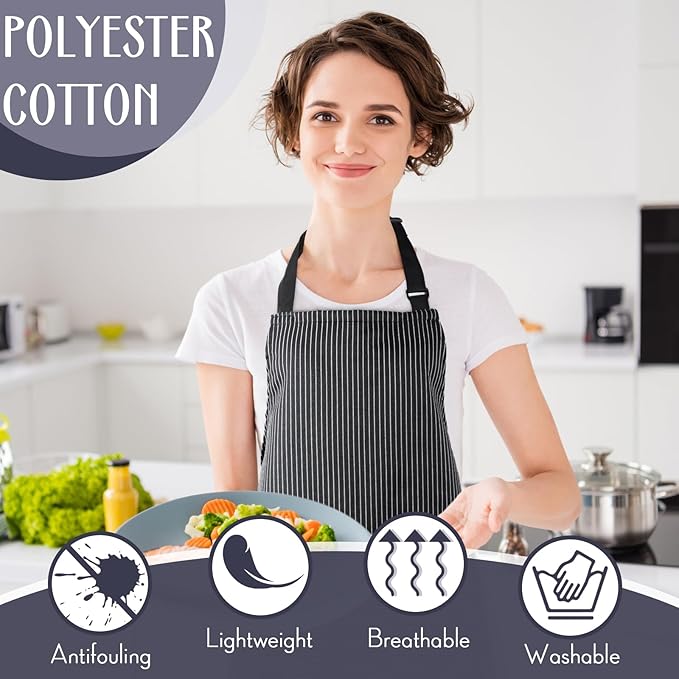 Handepo 12 Pcs Cotton Aprons for Women Men with Pockets Soft Adjustable Bib Stripe Aprons for Cooking Kitchen Chef - Image 4