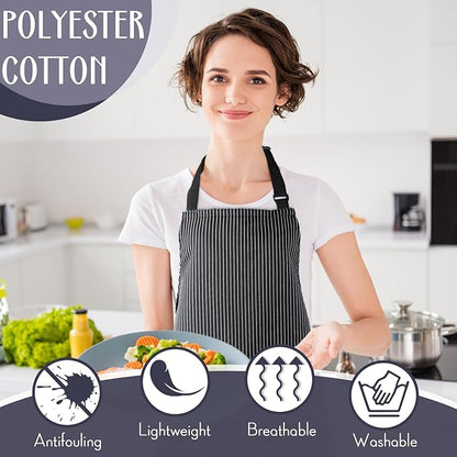 Handepo 12 Pcs Cotton Aprons for Women Men with Pockets Soft Adjustable Bib Stripe Aprons for Cooking Kitchen Chef - Image 4