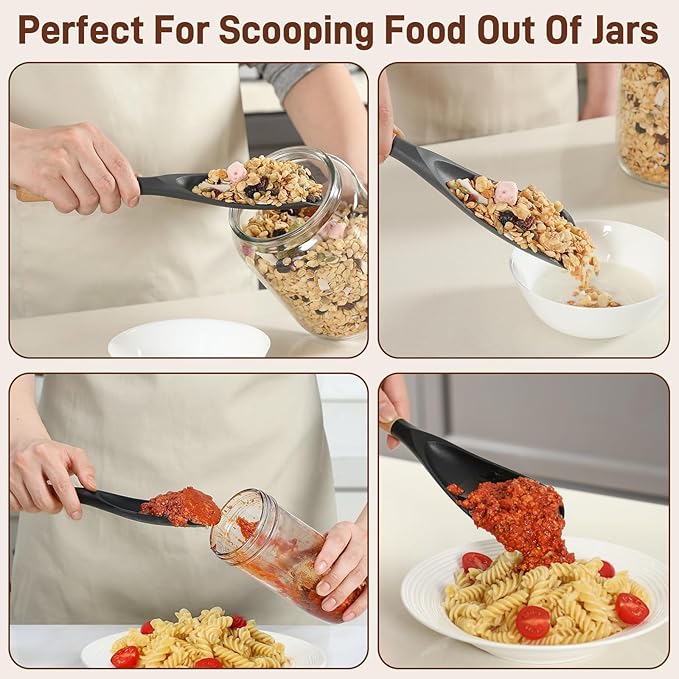 3 PACK Cooking Spatula Spoon for Nonstick Cookware, Multifunction Spoonula Great for Cooking, Serving, Baking, Mixing, Stirring, Scoop, Scrape - Sturdy BPA-Free Heat Resistant Silicone & Wood Handle - Image 8
