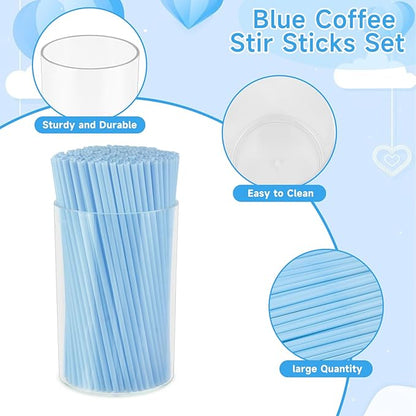500 Pcs Light Blue Coffee Stir Sticks Set 5x0.12 inch Cocktail Straws Acrylic Stir Stick Holder Baby Blue Straws Disposable Drink Stirrers for Coffee Bar Tea Party Supplies Home - Image 3