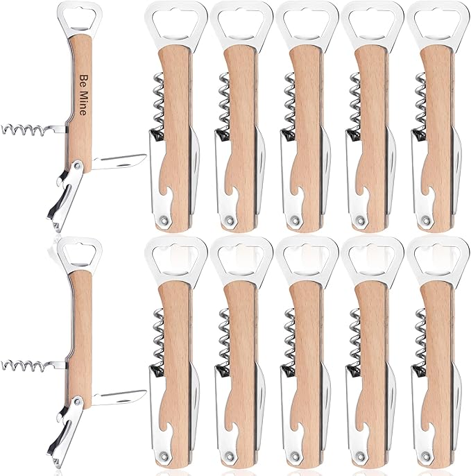 12 Pcs Wood Wine Bottle Opener Bachelor Groomsmen Gift 4 in 1 Corkscrew Wine Opener with Foil Cutter Blank DIY Engraving Gift for Wedding Proposal Party Favors(Khaki) by Yoande
