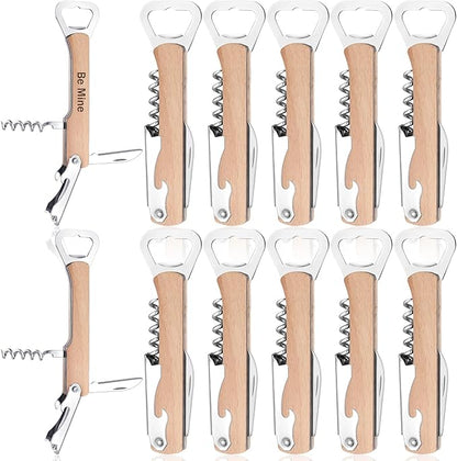 12 Pcs Wood Wine Bottle Opener Bachelor Groomsmen Gift 4 in 1 Corkscrew Wine Opener with Foil Cutter Blank DIY Engraving Gift for Wedding Proposal Party Favors(Khaki) by Yoande