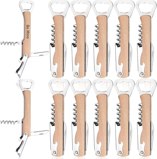12 Pcs Wood Wine Bottle Opener Bachelor Groomsmen Gift 4 in 1 Corkscrew Wine Opener with Foil Cutter Blank DIY Engraving Gift for Wedding Proposal Party Favors(Khaki) by Yoande