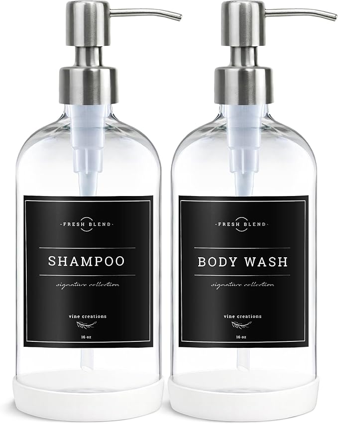 Vine Creations Clear Glass Soap Dispenser, 2 Pack Kitchen Soap Dispenser Set with Stainless Steel Pump, 16 oz Hand Soap or Dish Soap for Bathroom or Kitchen with Waterproof Labels - Image 7
