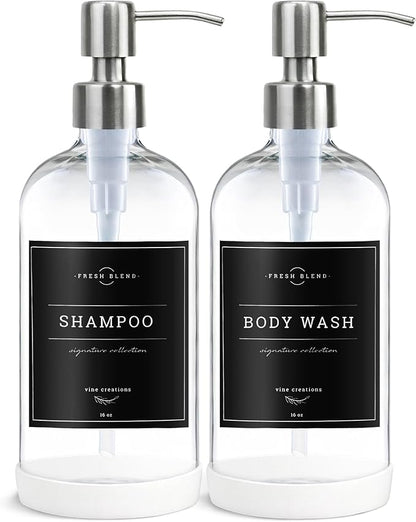 Vine Creations Clear Glass Soap Dispenser, 2 Pack Kitchen Soap Dispenser Set with Stainless Steel Pump, 16 oz Hand Soap or Dish Soap for Bathroom or Kitchen with Waterproof Labels - Image 7