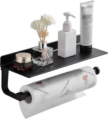 Danpoo Wall Mount Paper Towel Holder with Shelf for Bathroom/Kitchen, Adhesive Hand Towel Holder, Matte Black by Danpoo-ForYourHome