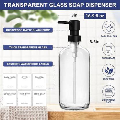 Dish Soap Dispenser for Kitchen, 16.9 fl oz Clear Hand and Dish Soap Dispensers, Kitchen Soap Dispenser Set with Sponge Holder, Brush Holder and Loofah Sponge, Countertop Sink Organizer Accessories - Image 3