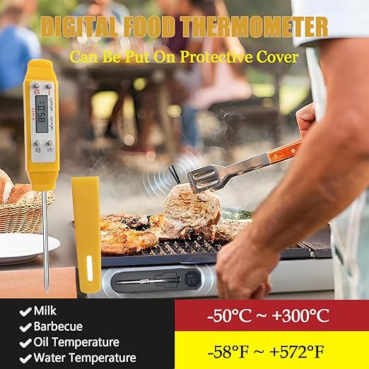 Meat Thermometer - Digital Food Thermometer for Cooking Kitchen - Automatic Calibration Pen Style Electronic Pocket Thermometer for Water Temperature, Barbecue (Yellow) - Image 2