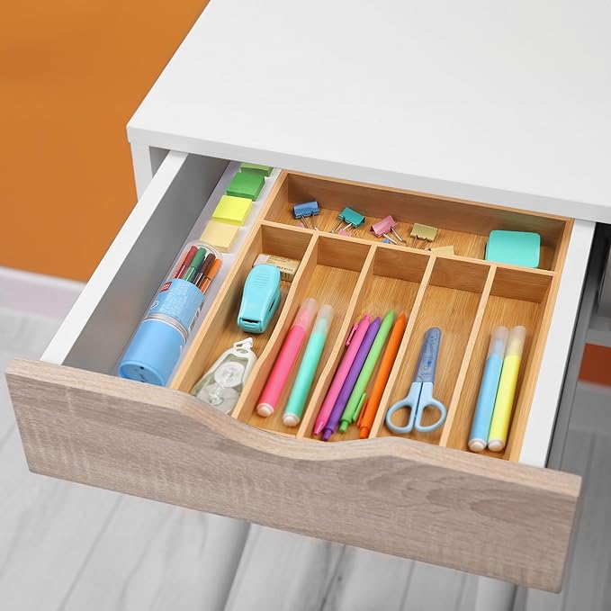 Kitchen Bamboo Silverware Organizer, Kitchen Drawer Organizer - Utensil Holder and Cutlery Tray with Grooved Drawer Dividers for Flatware 7 Slot, Natural - Image 9