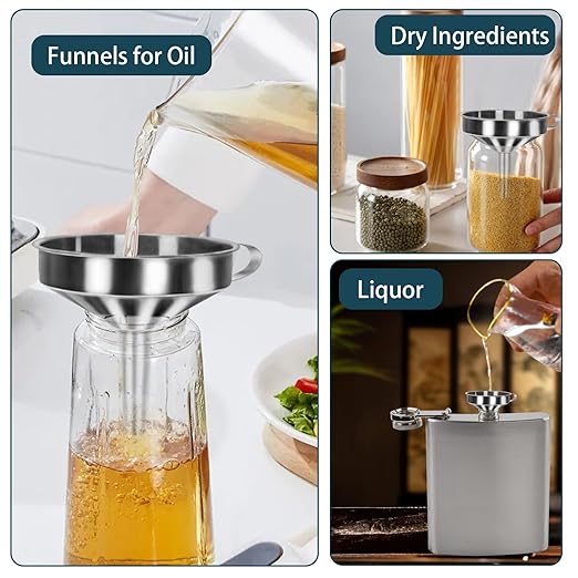 5 in 1 Funnels for Filling Bottles Stainless Steel Small Kitchen Funnel Set for Transferring Essential Oils Liquid Fluid Spice Dry Ingredients Powder, Durable and Dishwash Safe - Image 2