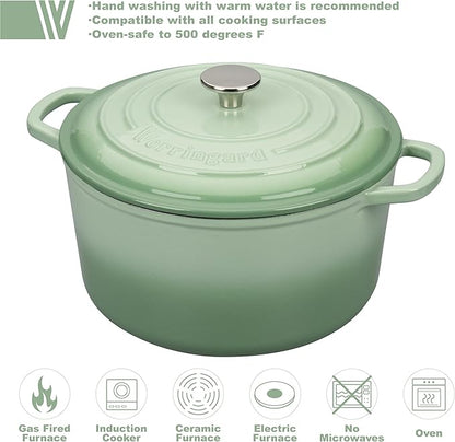 VORRINGARD Enameled Cast Iron Dutch Oven Pot with Lid, for Sourdough Bread Baking, Round Dutch Ovens, 6 Quart, Green - Image 3