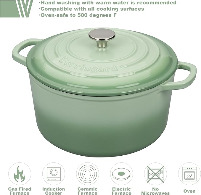 VORRINGARD Enameled Cast Iron Dutch Oven Pot with Lid, for Sourdough Bread Baking, Round Dutch Ovens, 4.5 Quart, Green - Image 3