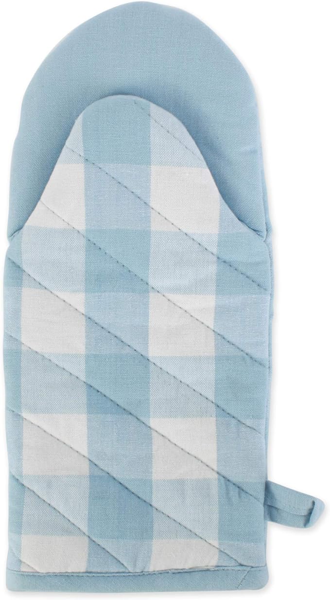 DII Buffalo Check Kitchen Collection, Classic Farmhouse Kitchen Set, Potholder & Oven Mitt, White & Light Blue, 2 Piece